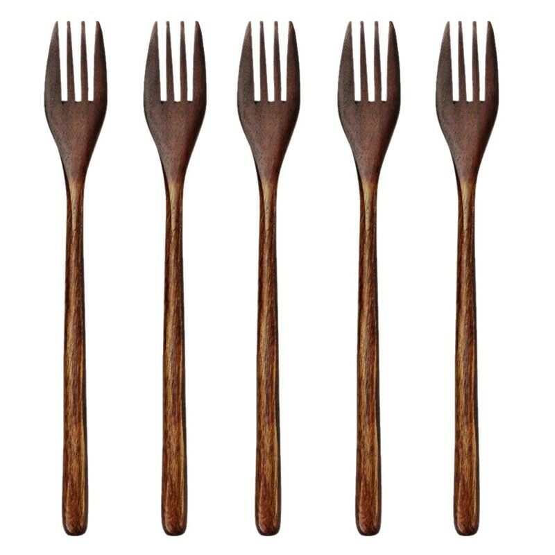 Wooden Forks, 5 Pieces Eco-friendly Japanese Wood Salad Dinner Fork Tableware F5