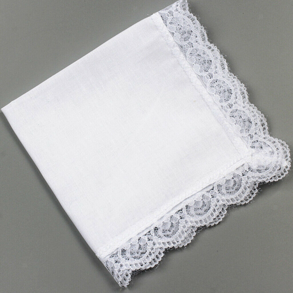 5 Pieces Ladies White Hankies Party Wedding Handkerchiefs Lace Cotton Hanky