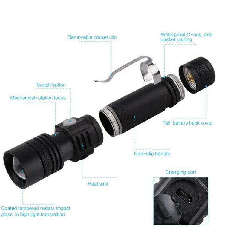 T6 LED 4Modes USB Rechargeable 18650 Flashlight Torch Zoom Lamp Light New L Qx