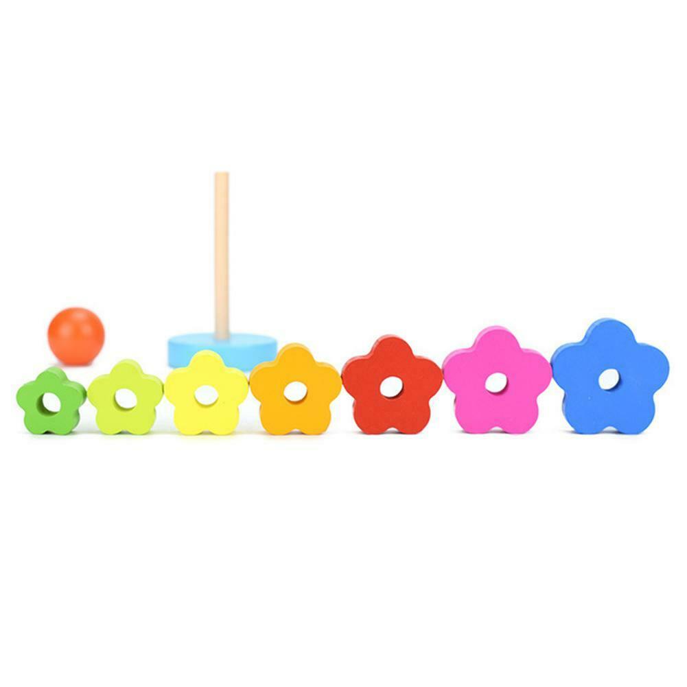 Kids Baby Wooden Toys Stacking Ring Tower Blocks Learning Educational Toys @