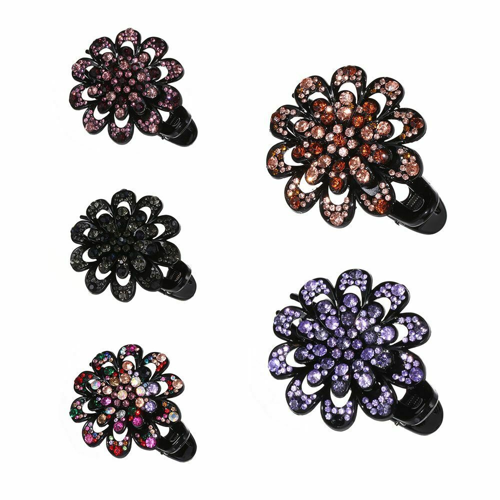 Women Girls Hairpins Crystal Flower Rhinestone Hair Clip Dovetail Duckbill Pins