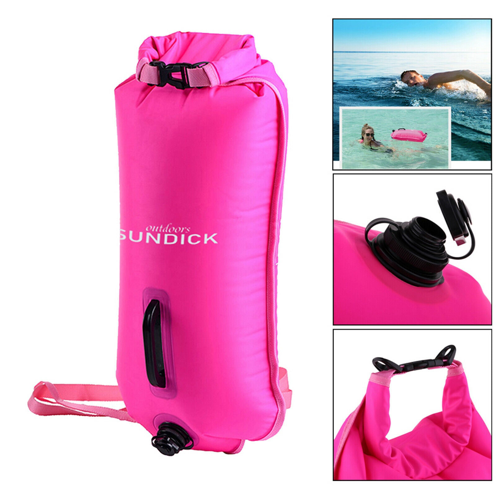 High Visibility Inflatable Dry Bag Safety Swim Buoy Tow Float Fluo Rosy