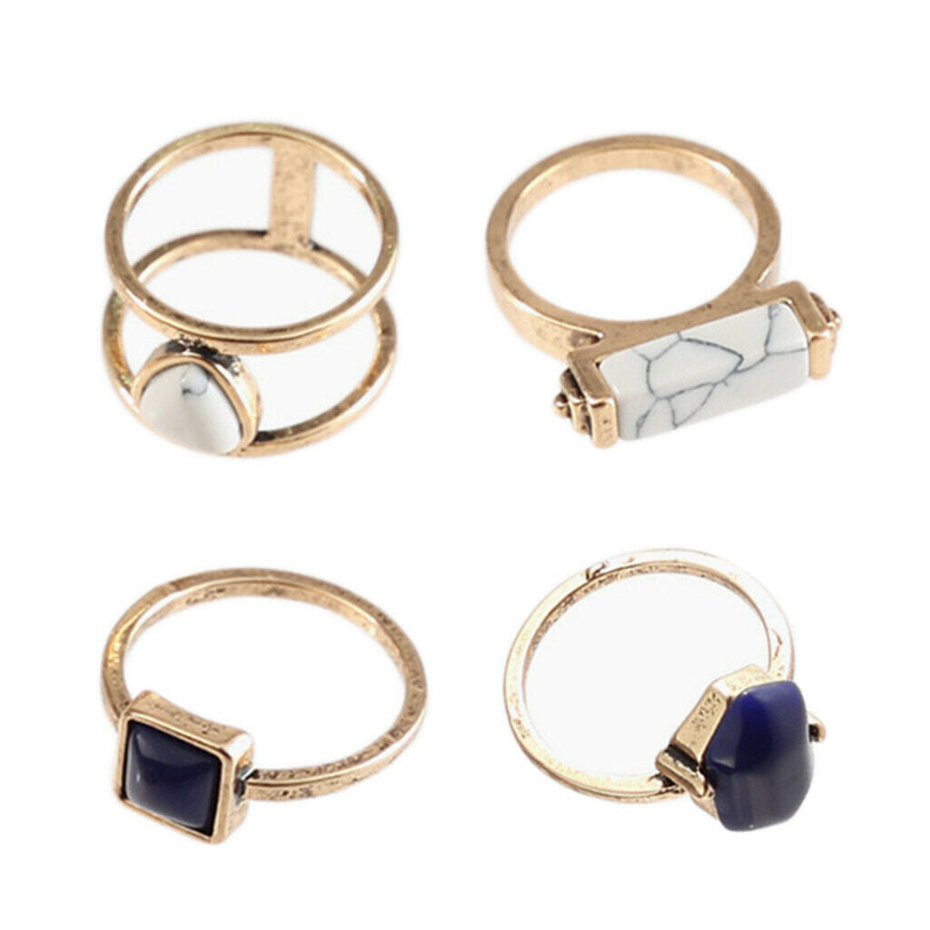 4 Pack Fashion Bohemian Style Women Rings Set Howlite Finger Ring Jewelry