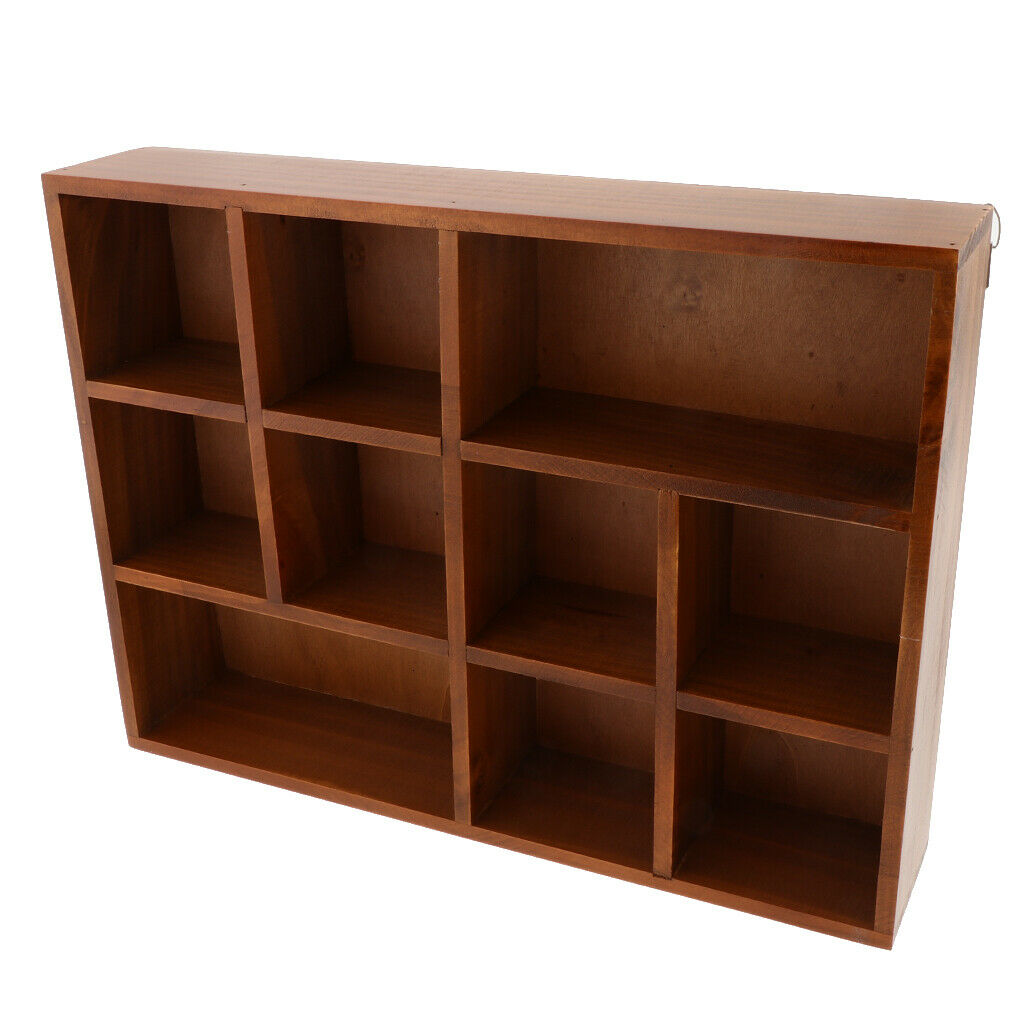 Wooden Wall Shelf Organizer Display Rack Cabinet with 10 Compartments