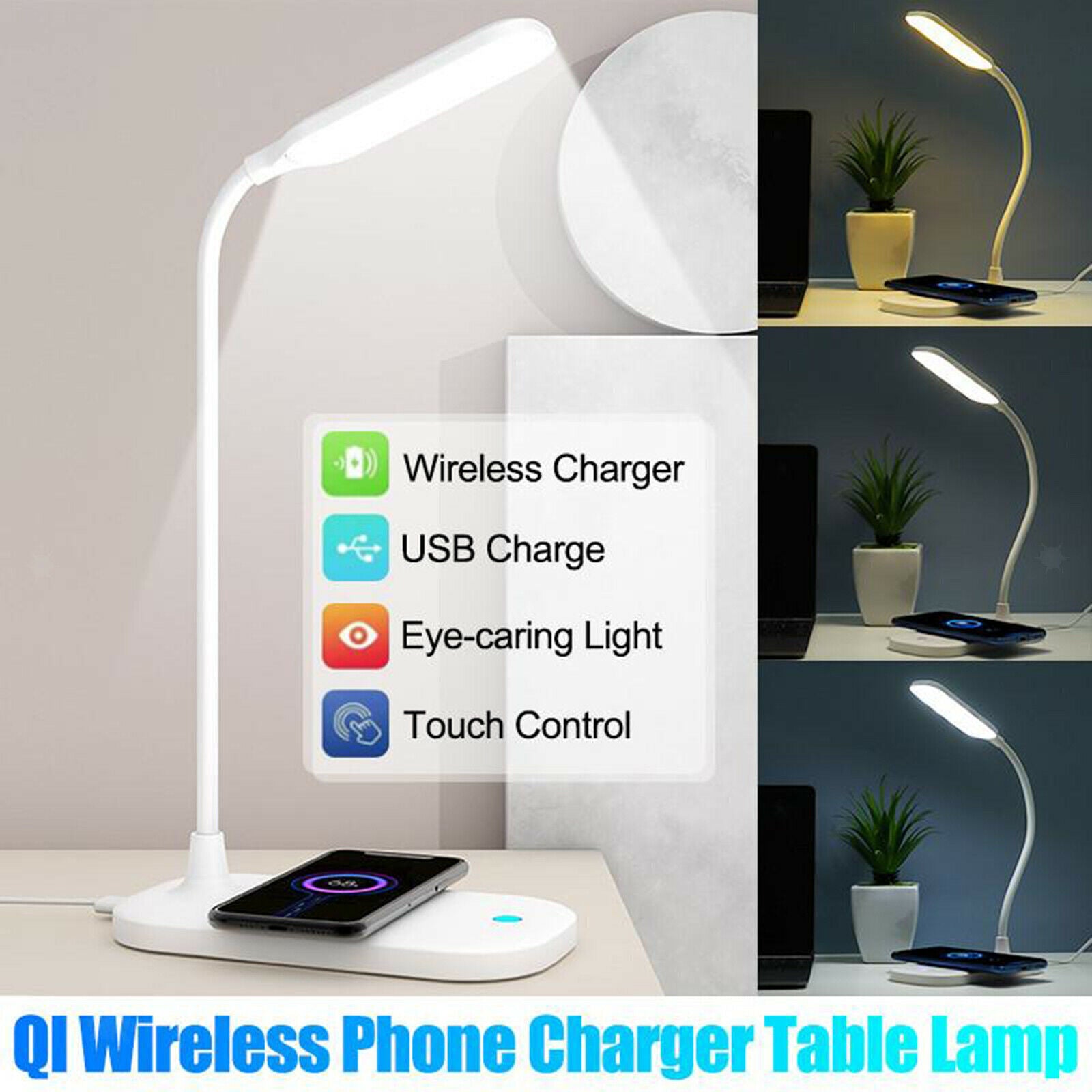 Desk Lamp 10W Qi Wireless Charging Table Light Touch White Eye Protect