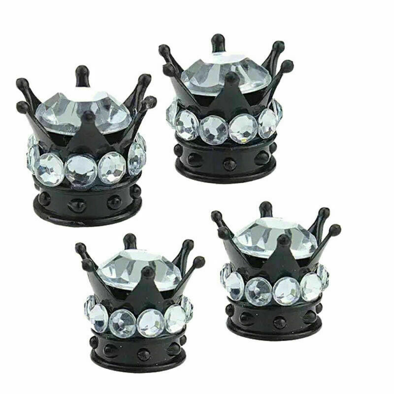 4 pc Chrome Crown Bling Diamond Tire/Wheel Stem Valve Caps car truck White