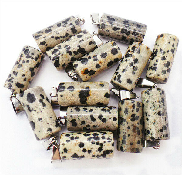 100Pcs 25x10mm Natural Brown&Black Dalmation Jasper Cylinder Pendant Bead HH8199