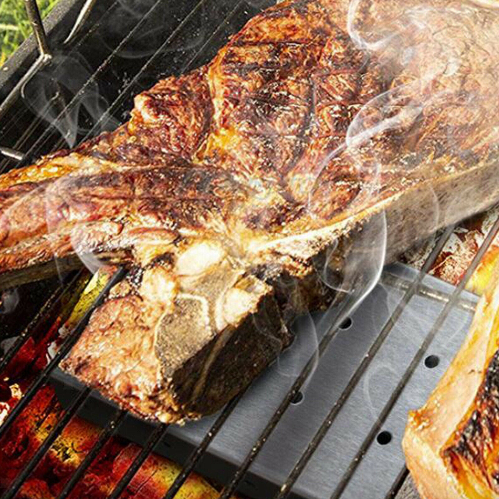 Smoker Box Charcoal Gas Grill Add Smokey Meat Barbecue BBQ Grilling Utensils