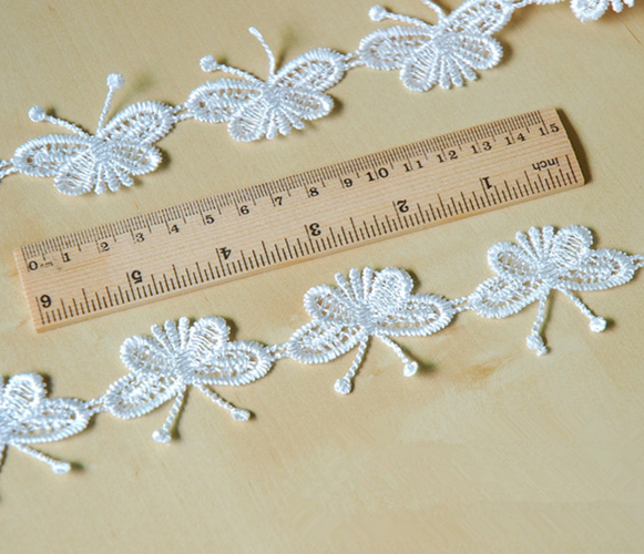 3 Yards White Butterfly embroidery Lace Trim Wedding Bridal clothing accesories