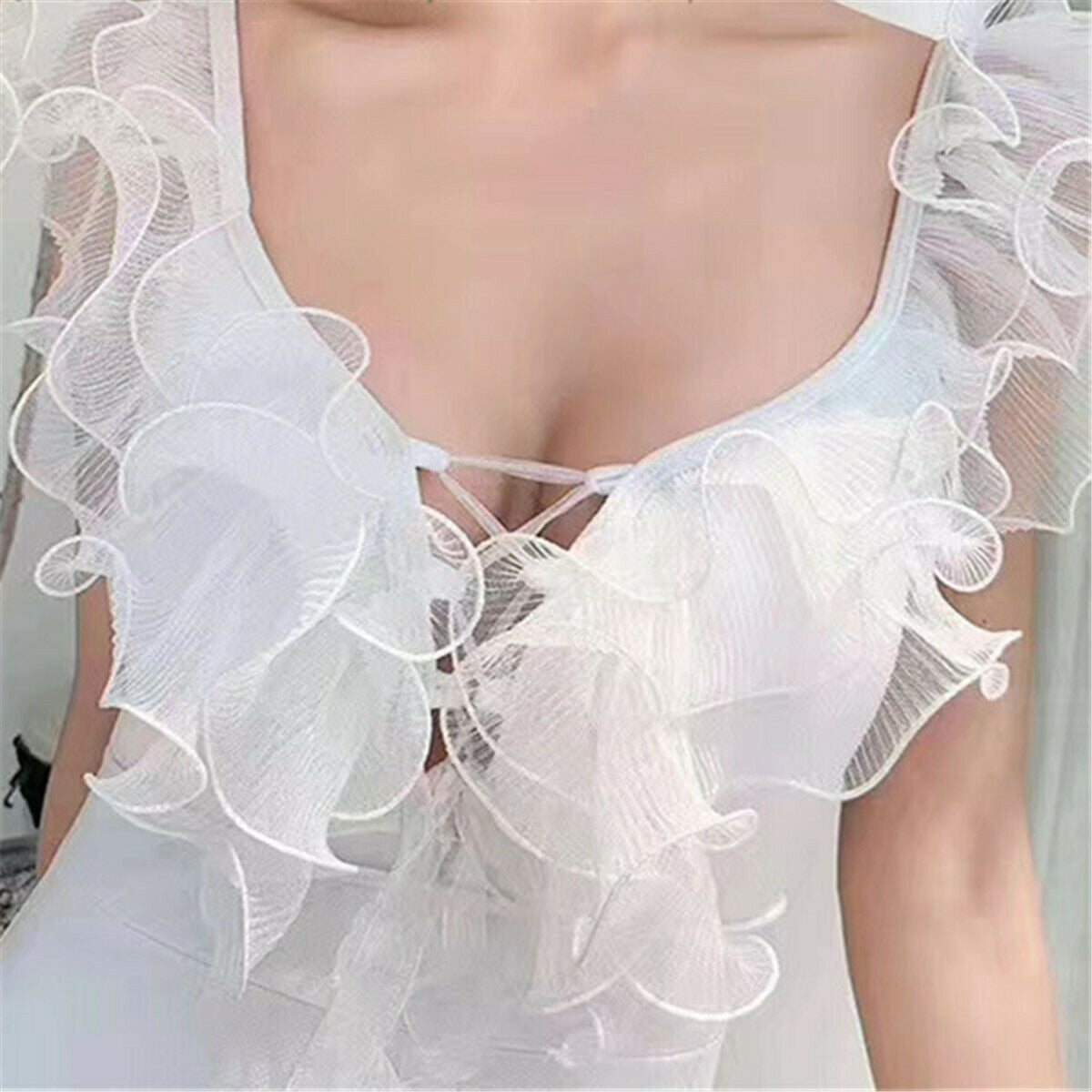 2M White Ruffle Lace Trim 3 Layer Pleated Ribbon DIY Sewing Craft 4.72'' Width