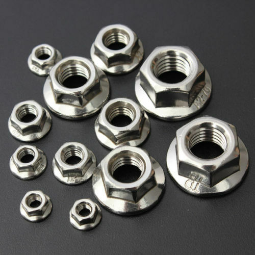 M10x1.5mm Thread 304 Stainless Steel Serrated Hex Flange Lock Nuts 6pcs