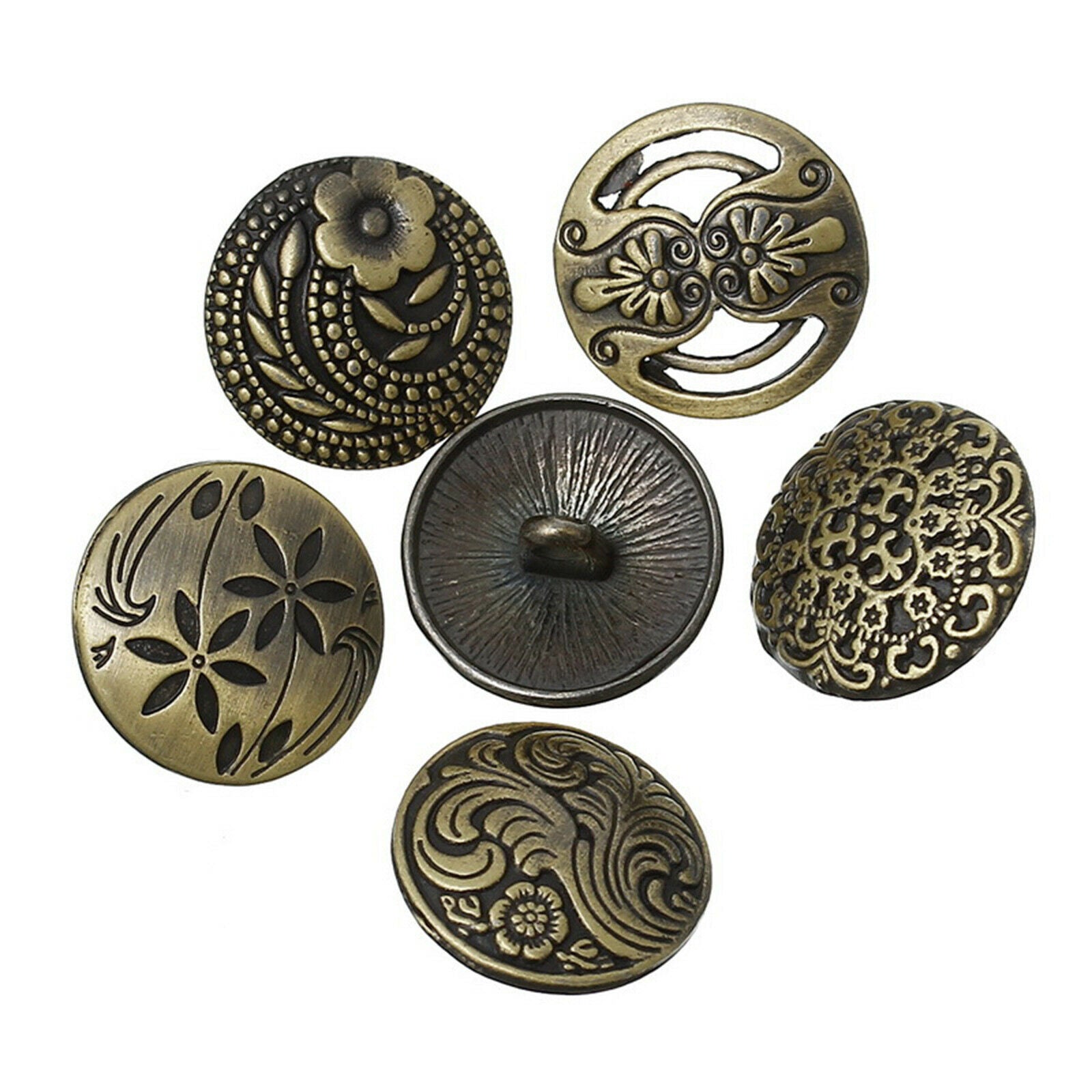 QTY:30 Zinc Alloy Mixed Round Metal Shank Buttons for DIY Crafts Sewing 17mm