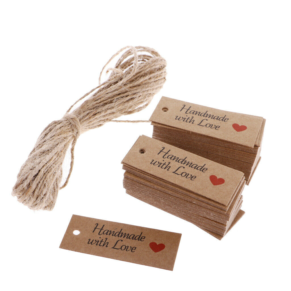 100 Packs Kraft Loving Heart Card DIY Festival Gift Tag Baking Label Rope
