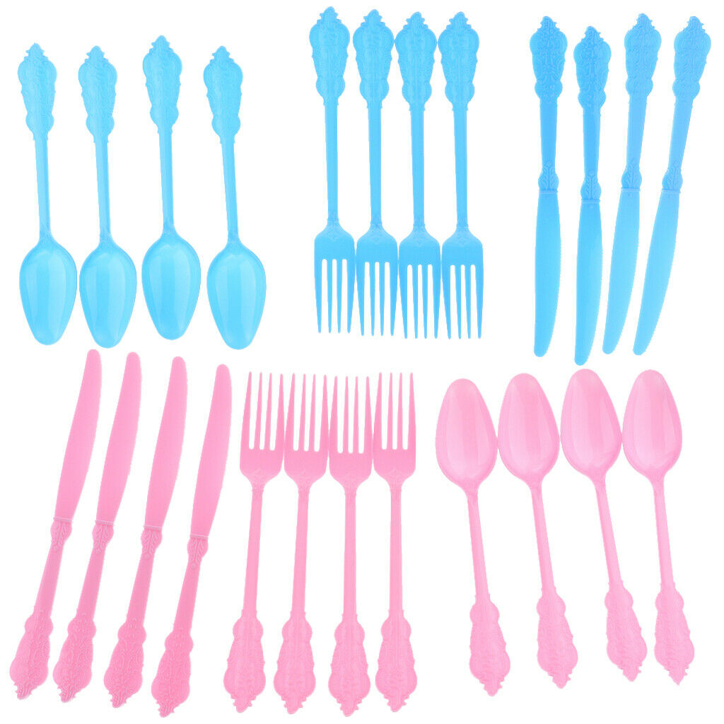 12pcs Embossed Disposable Cutlery Kid Birthday Party Tableware Decor Pink