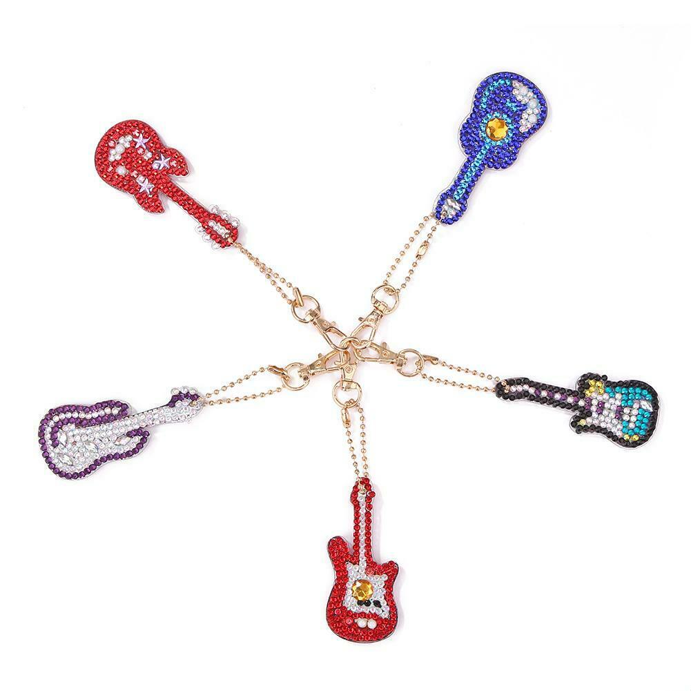5pcs DIY Violin Full Drill Special Shaped Diamond Painting Keychains Gifts @
