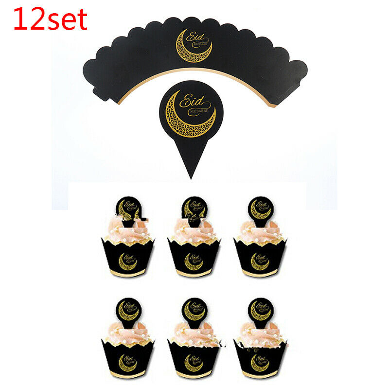 12set Eid Mubarak Cake Toppers Birthday Party Ramadan Decor Cupcake Toppe.l8
