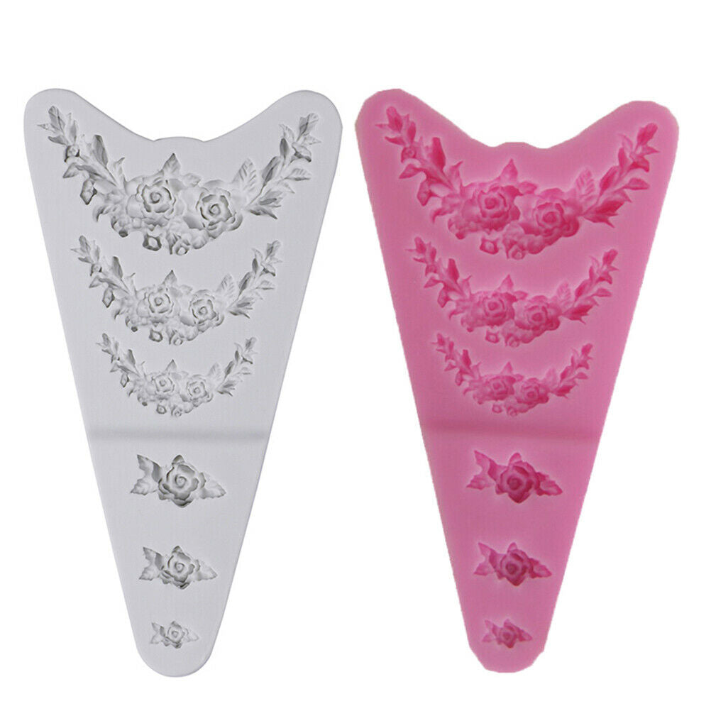 Rose Flower Garland Silicone Mold Cake Border Jewelry Wedding Decorating .l8