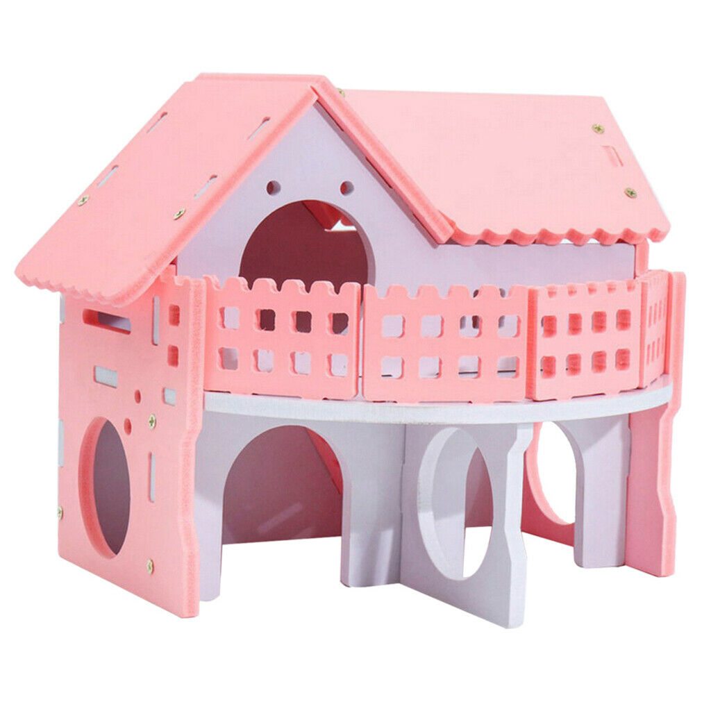 Lovely Double Layers Hamster Wooden Pink Villa Hut Play House Habitat Decor