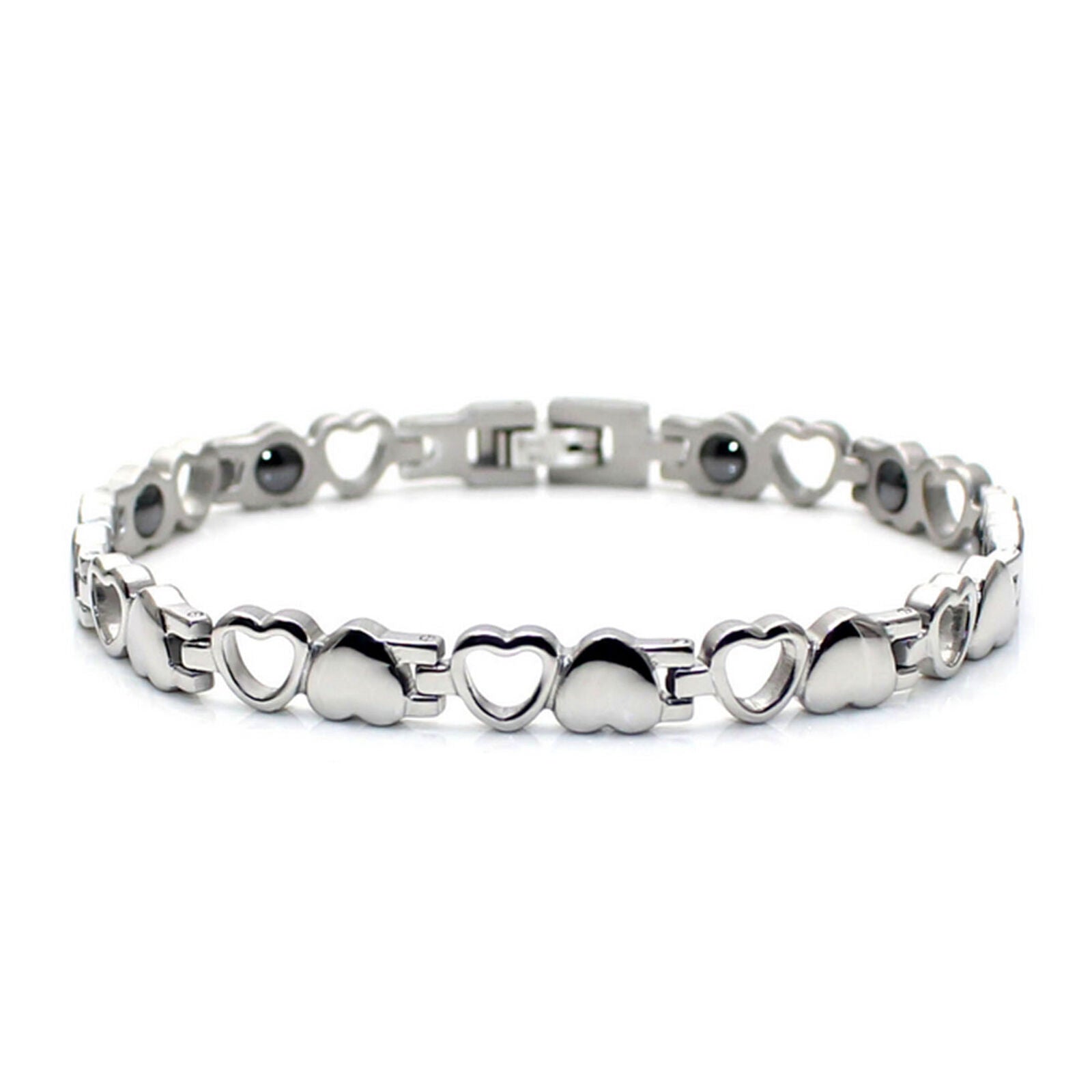 Men Women Stainless Steel Magnetic Bracelet Hollow Out Heart Shape Chain Bangle
