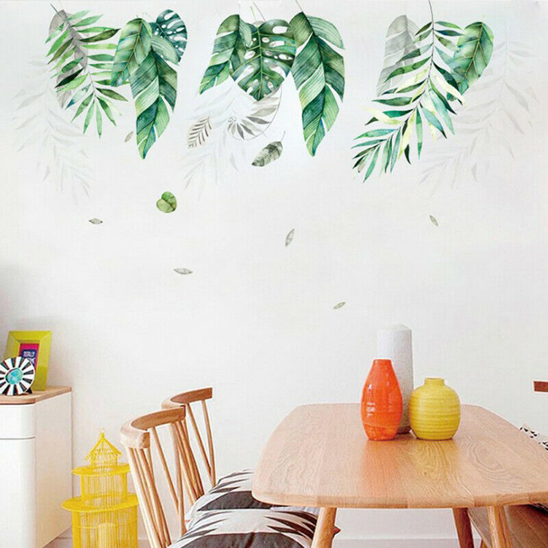 Tropical Vegetation Large Green Leaf Wall Stickers Sofa Background DecoratioBDA