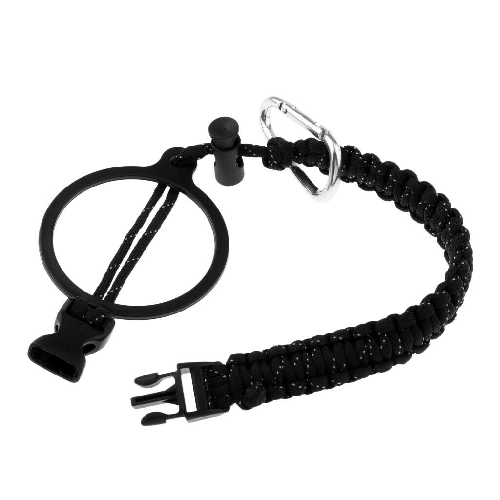 Outdoor Water Bottle Carrier Strap Cup Handle Rope with Carabiner Black