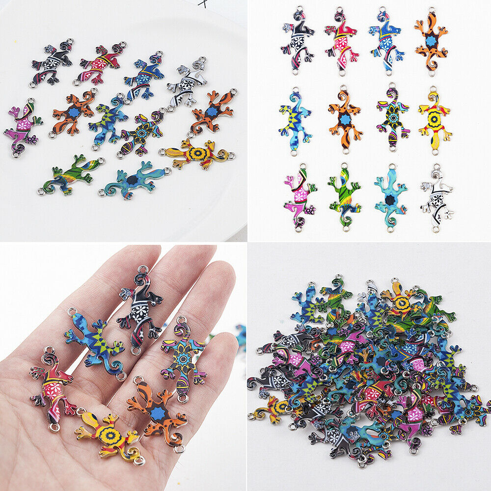 10x Mixed Color Lizard Gecko Connectors Charm Beads For Bracelet Jewelry Making~