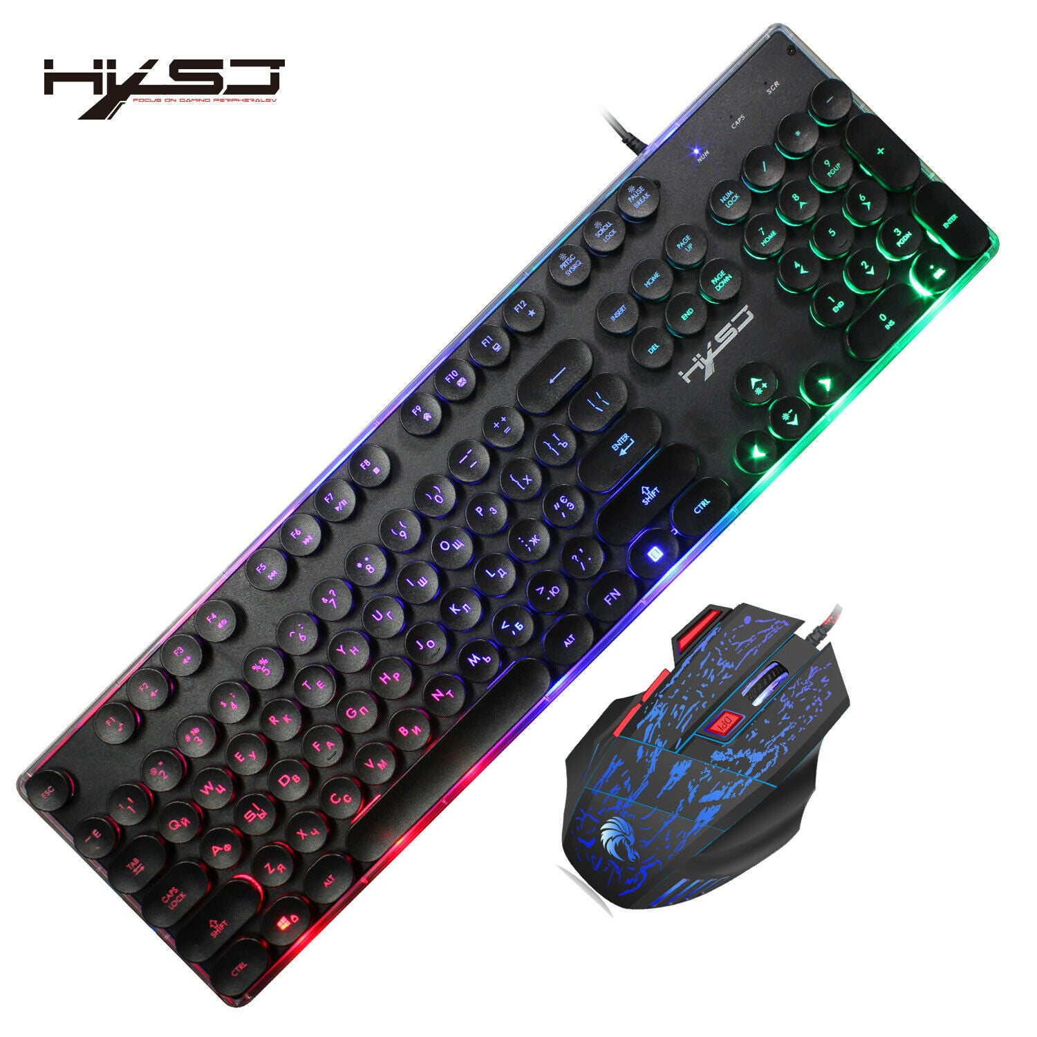 English+Russian Gaming Keyboard Mouse Combo USB Wired Luminous Keybord Gamer