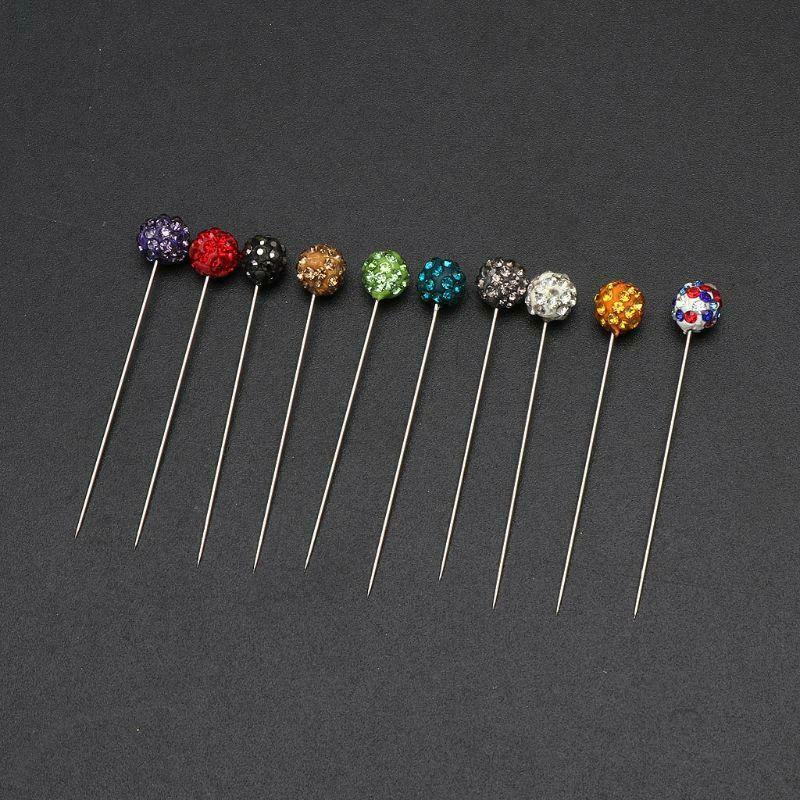 30Pcs Muslim Hijab Scarf Safety Pins Crystals Ball Brooches Straight Head Pins