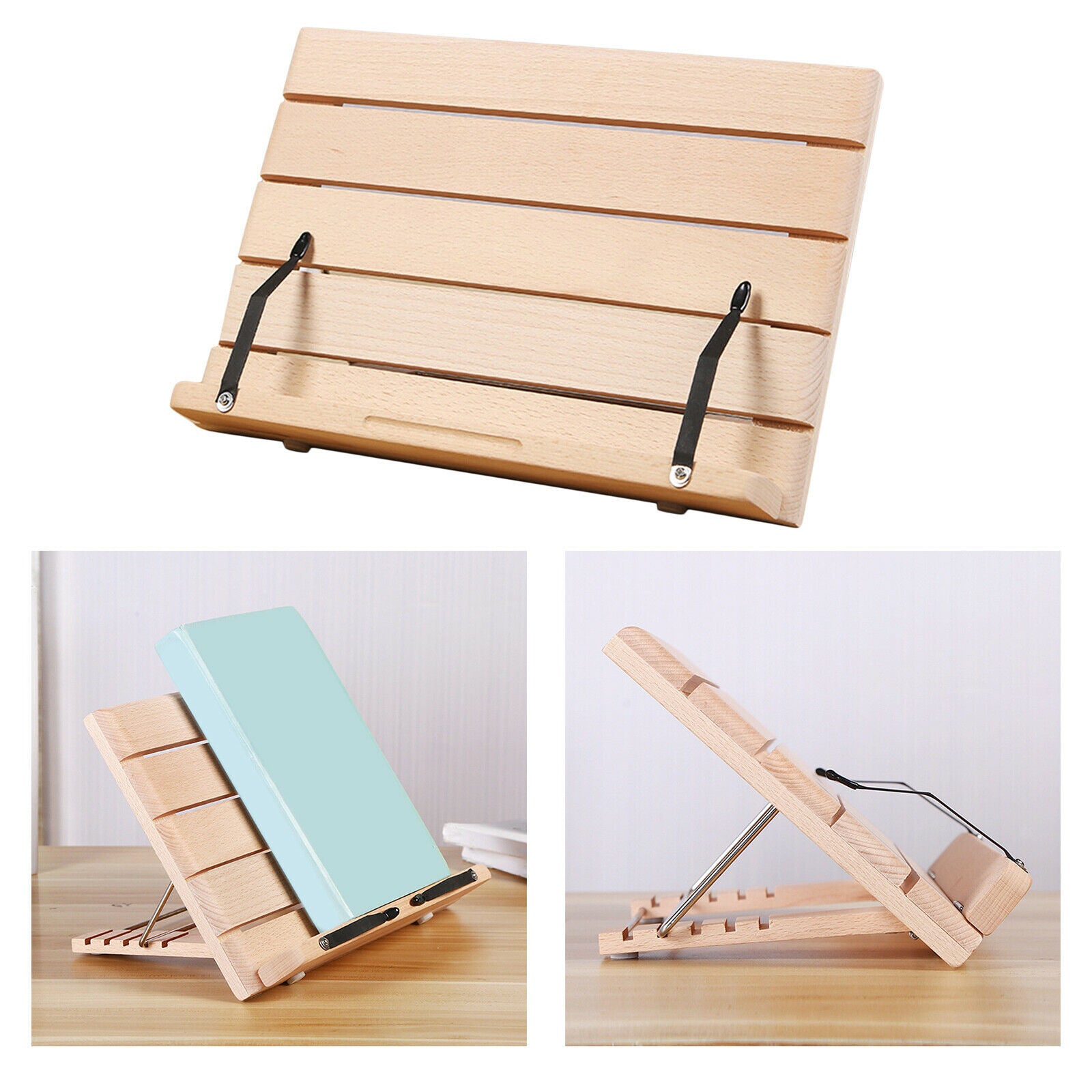 Folding Beech Book Stand Holder PC Magazines Textbooks Desk Table Easel