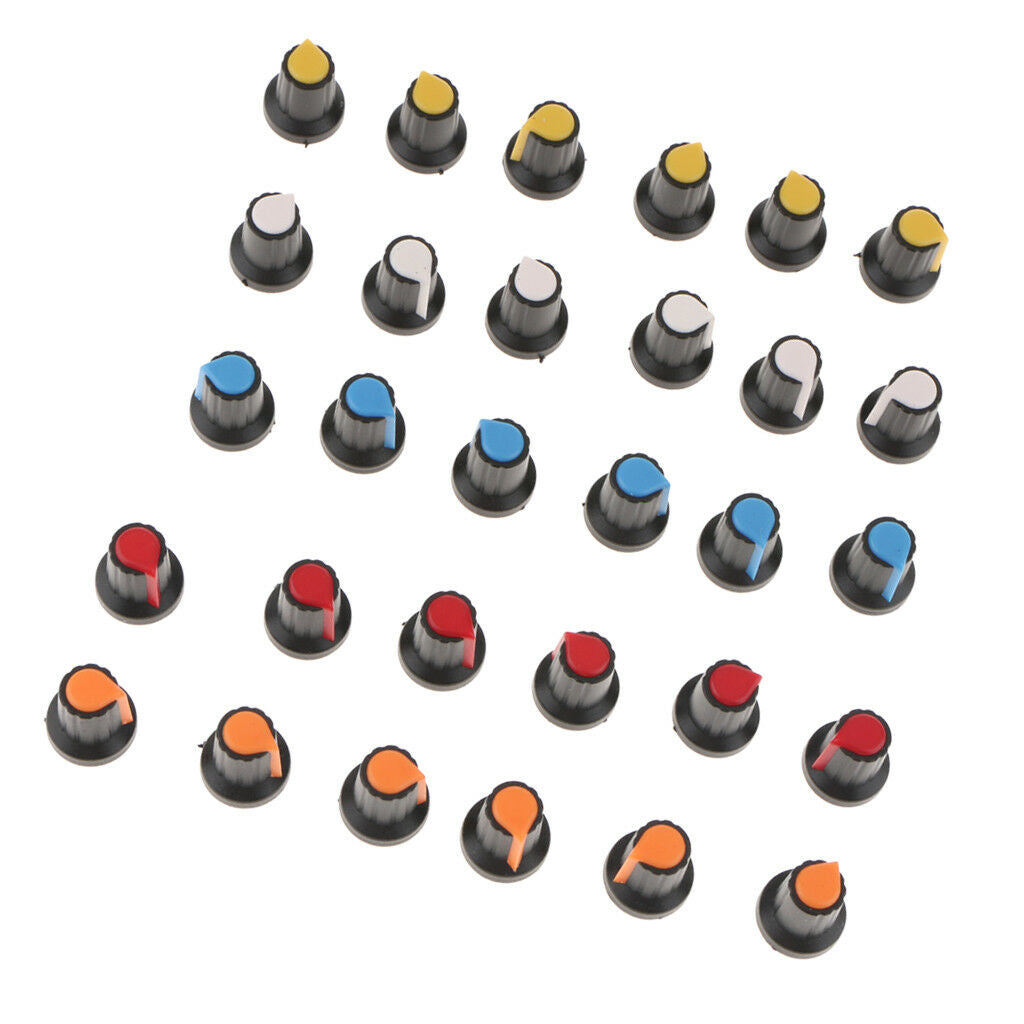 30x Plastic Pot Knobs for 6mm Potentiometer Rotary Switch Encoder 5 Colours