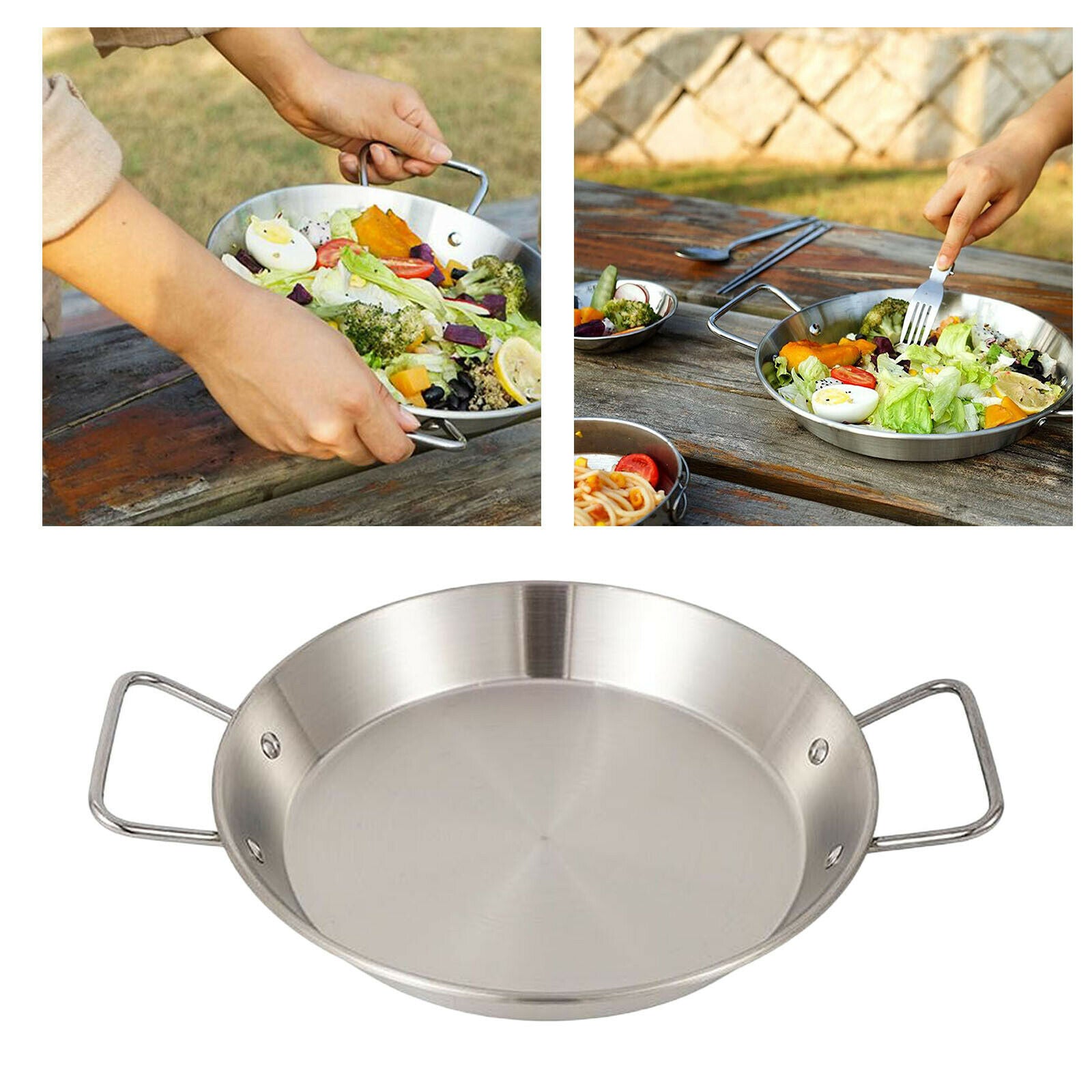 9 "Stainless Steel Grill Topper BBQ Grill Wok with Handles Outdoor Roast Tray