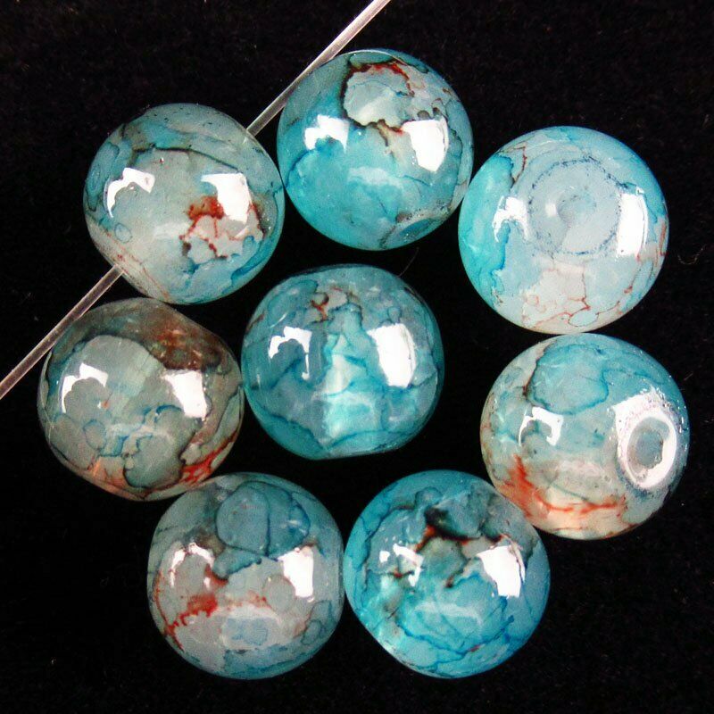 1Strand 10mm Blue Red Fire/Dragon Veins Agate Ball Loose Bead 15.5 " A-557TZ