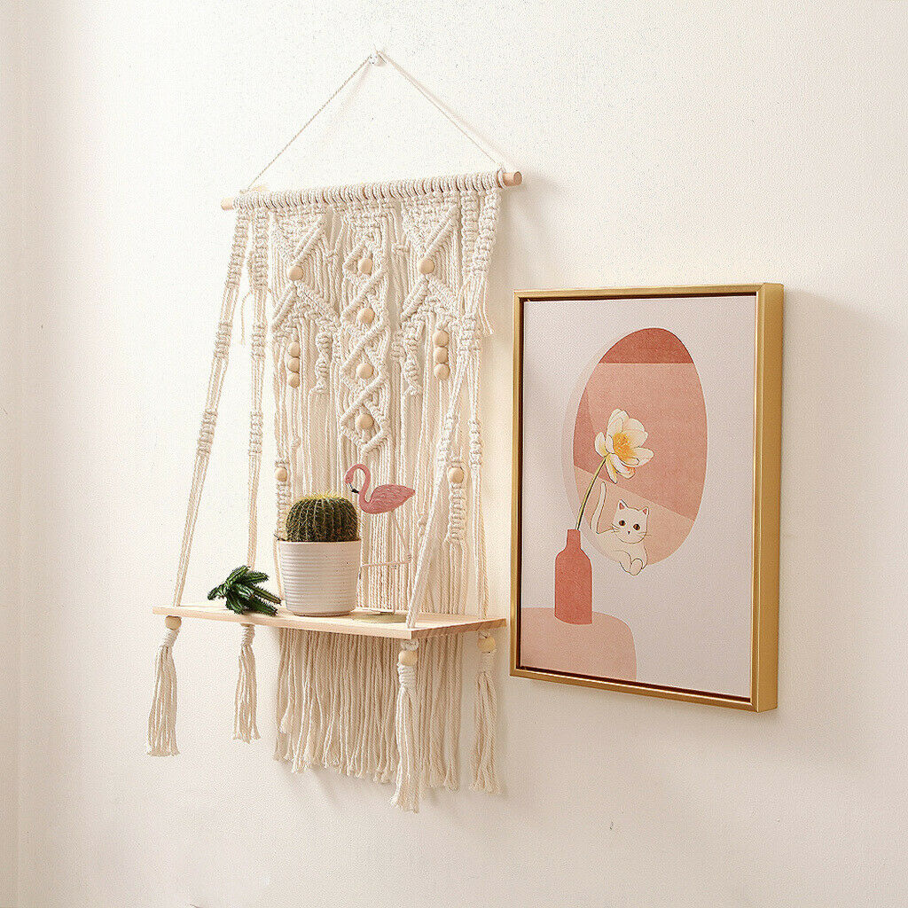 Bohemian Tapestry Wall Shelf Magazines Flower Plant Rack Office Ornament