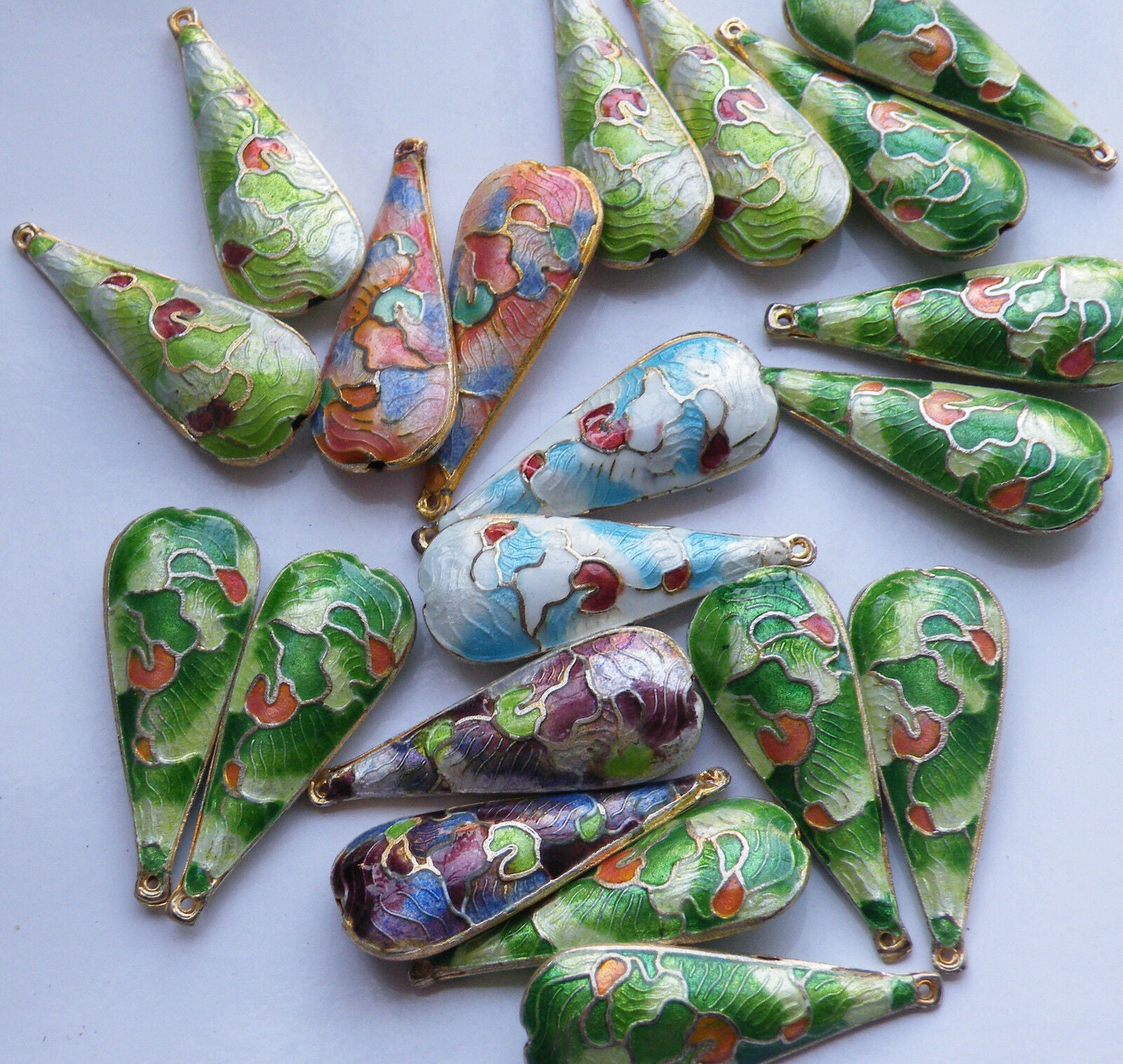 12pcs Cloisonne Enamel Mixed Earring Charms 40x16mm