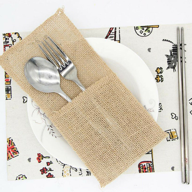 6pcs Burlap Cutlery Pouch Knifes Forks  Wedding Favors Party Supplies