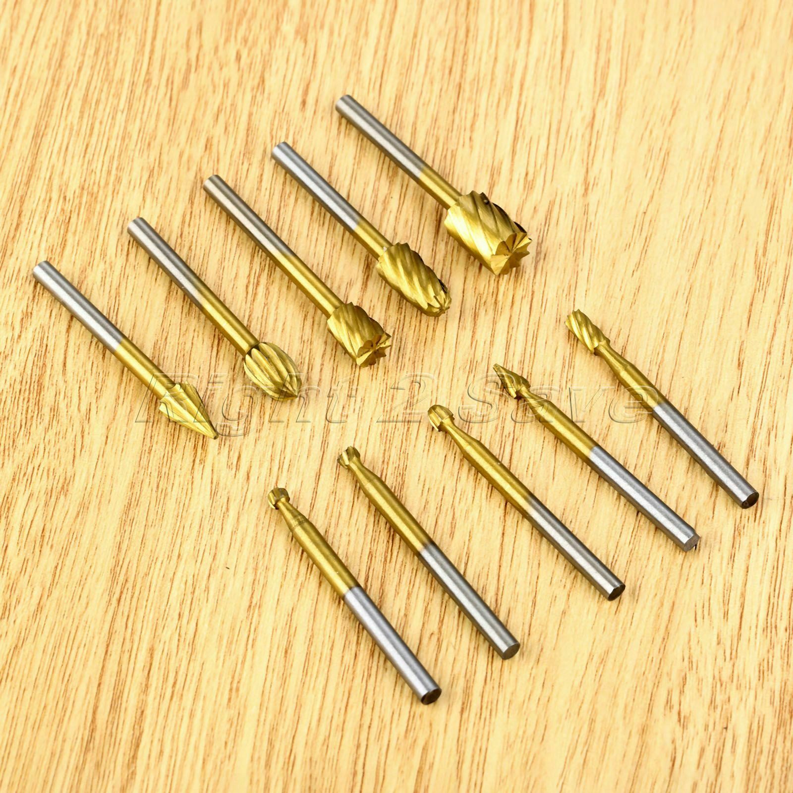 10pcs Woodworking Rotary Burr Router Bits Files Wood Cutter Milling Carving Tool
