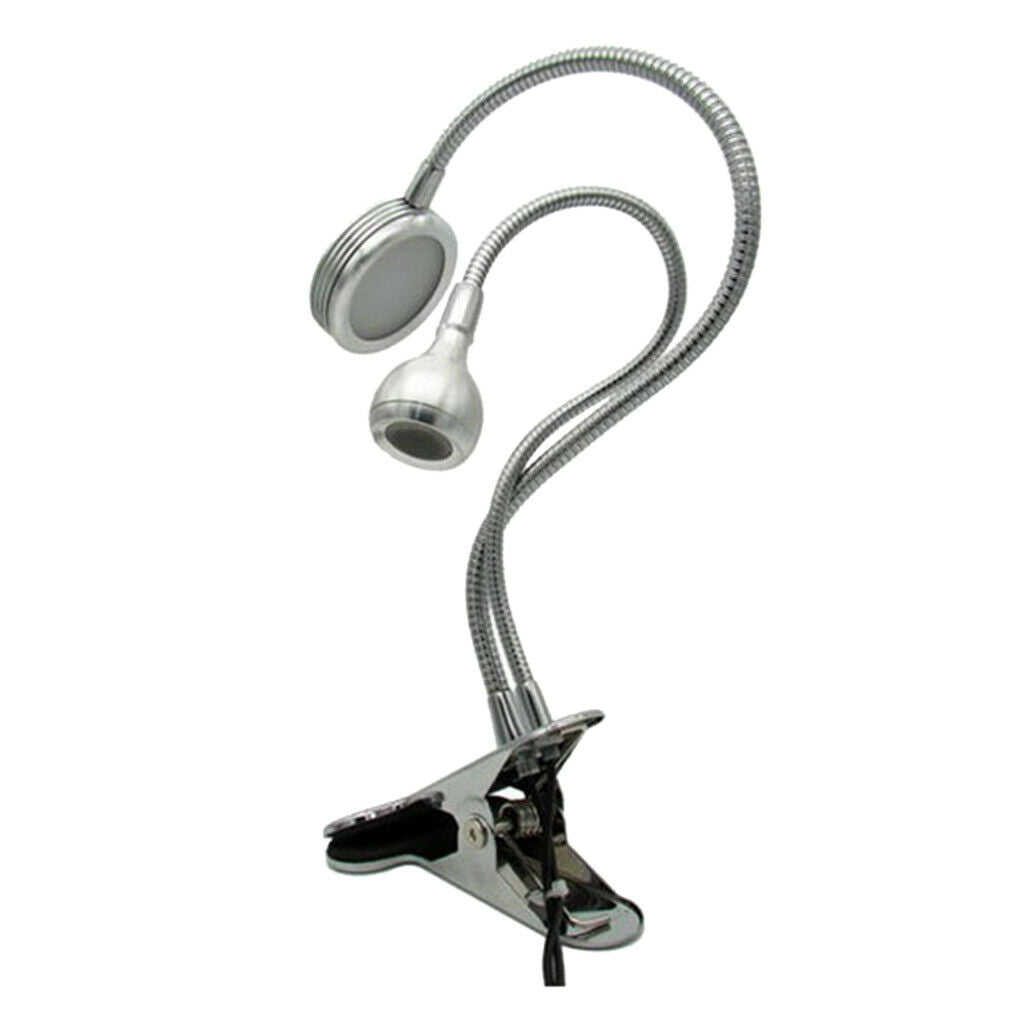 Dual Head Gooseneck Table Lamp LED Clamp Desk Lamp with USB Charging Port  White