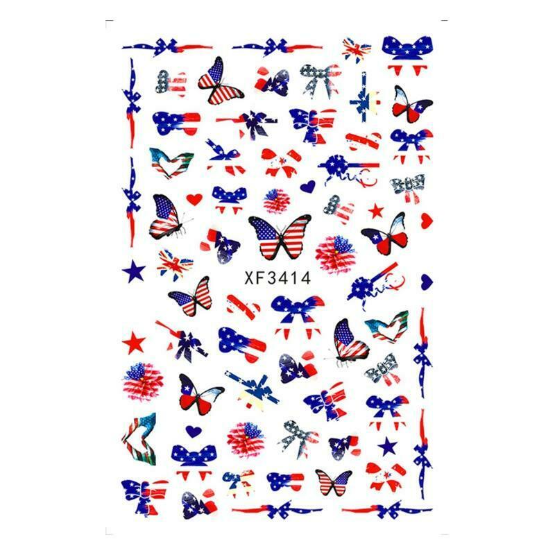 8Pcs/set Cute National Day Decals Flag Nail Stickers American Independence Day
