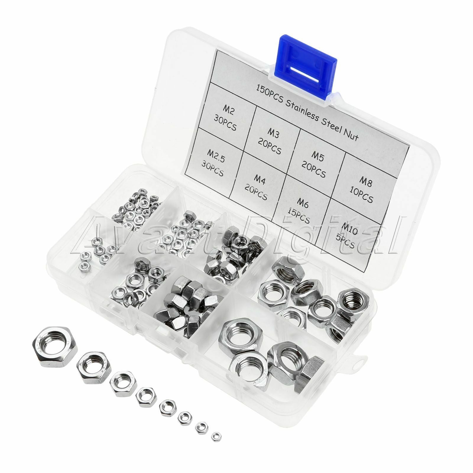 Brand New Hex Nut Assortment Stainless Steel M2 M2.5 M3 M4 M5 M6 Pack of 150Pcs