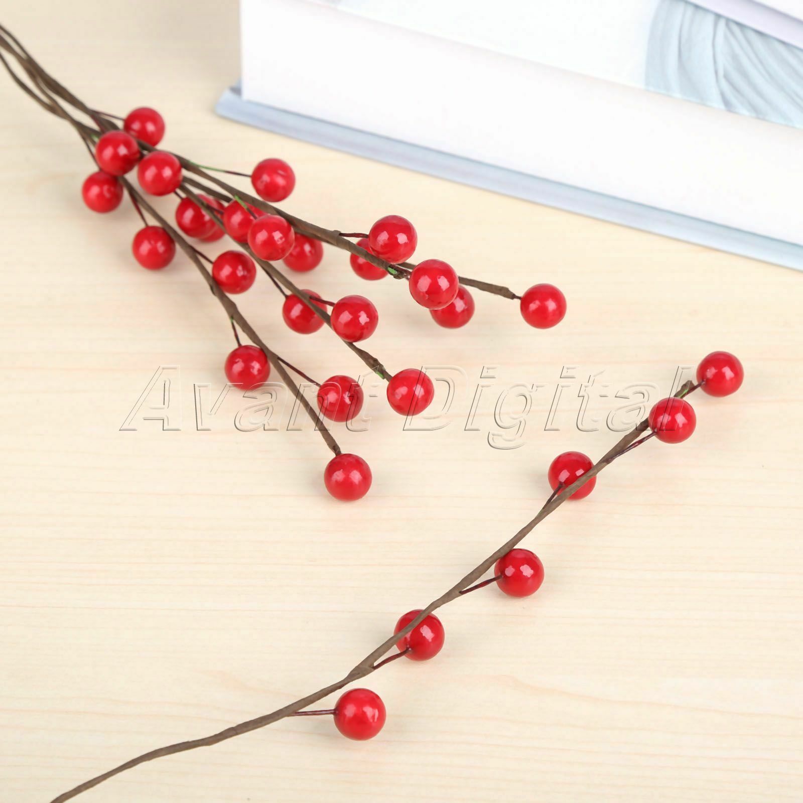 Decoration Red Artificial Holly Berries Branch DIY Christmas Berry Wreath 10Pcs