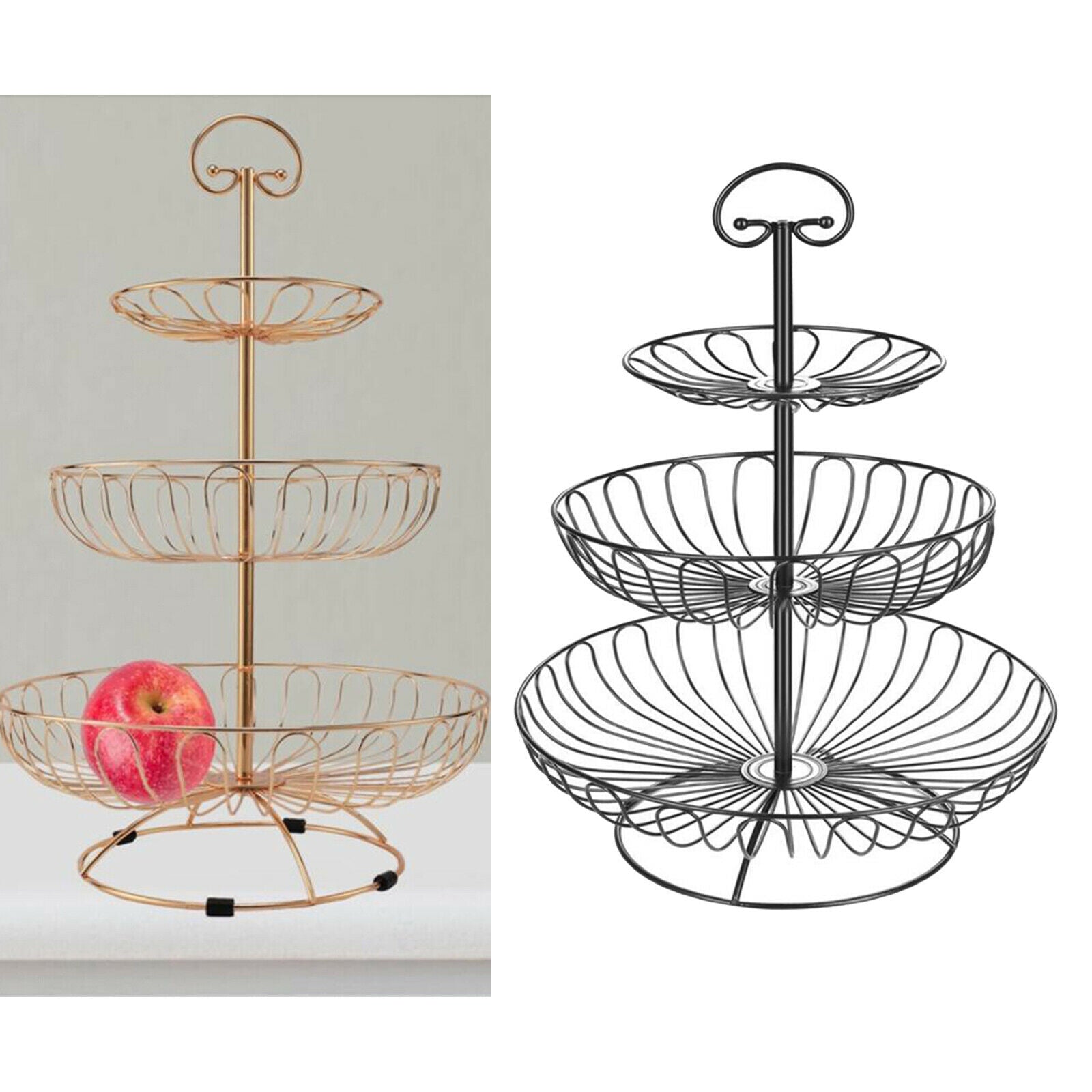 3 Tired Metal Wire Basket Rack Stand for Fruit, Vegetables, Snacks Black