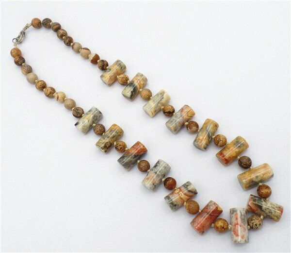 1 Strand 20x10mm/8mm Yellow Crazy Lace Agate Cylinder Beads Necklace HH7310