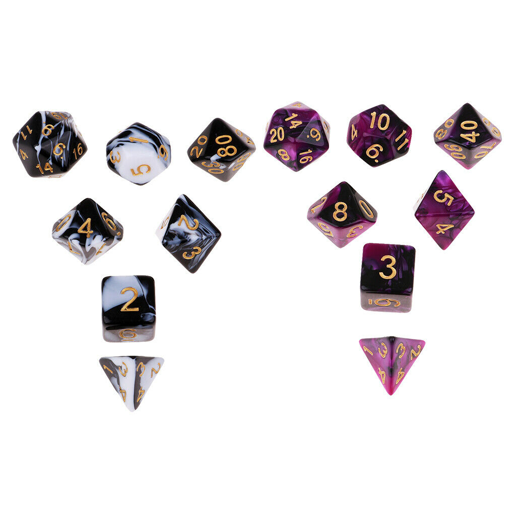 Set of 7 Black Purple Two Color Polyhedral Dice for DND RPG Game Supplies