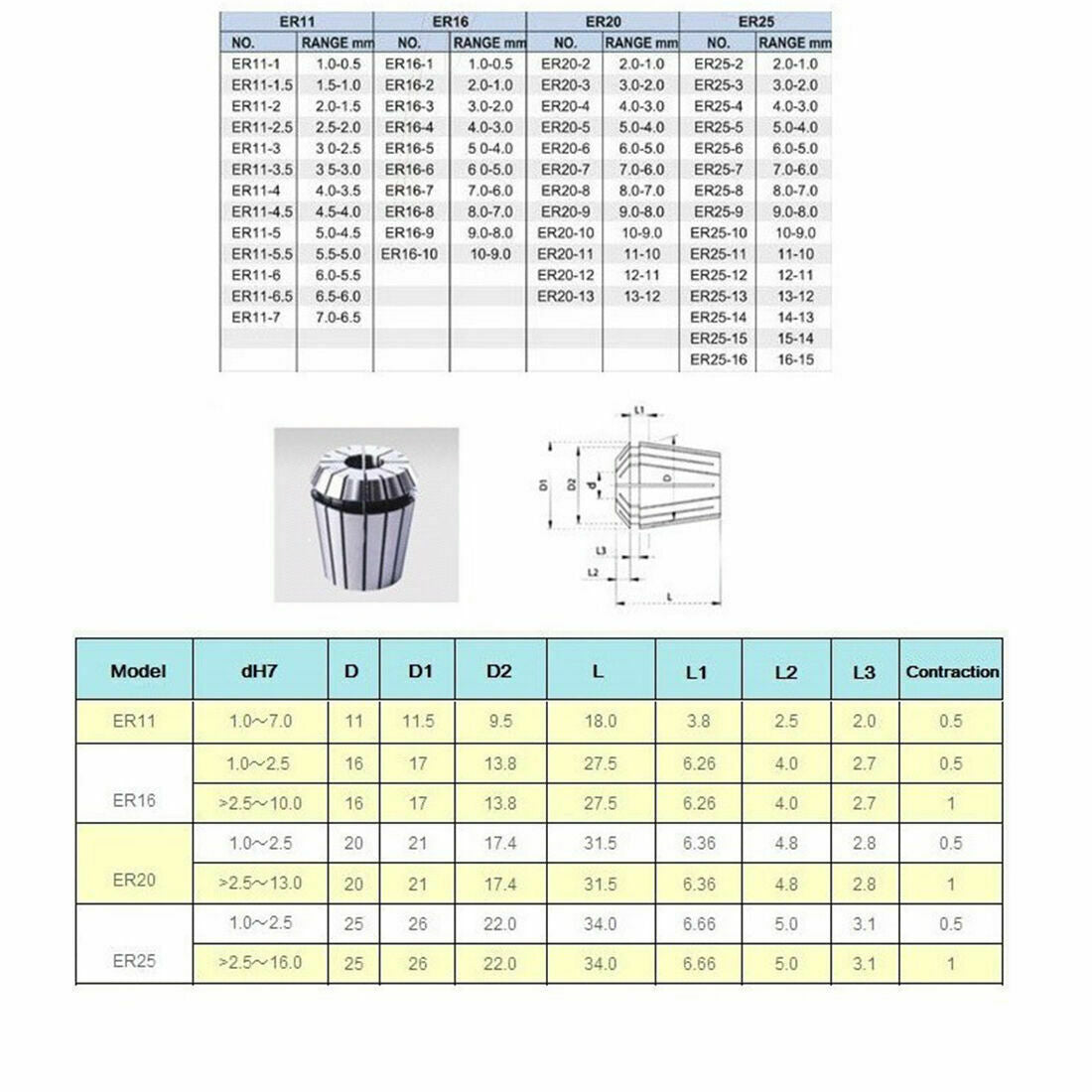 12PCS ER16 Φ1~10mm Spring Collet Chuck For Engraving Machine Lathe Milling Tool