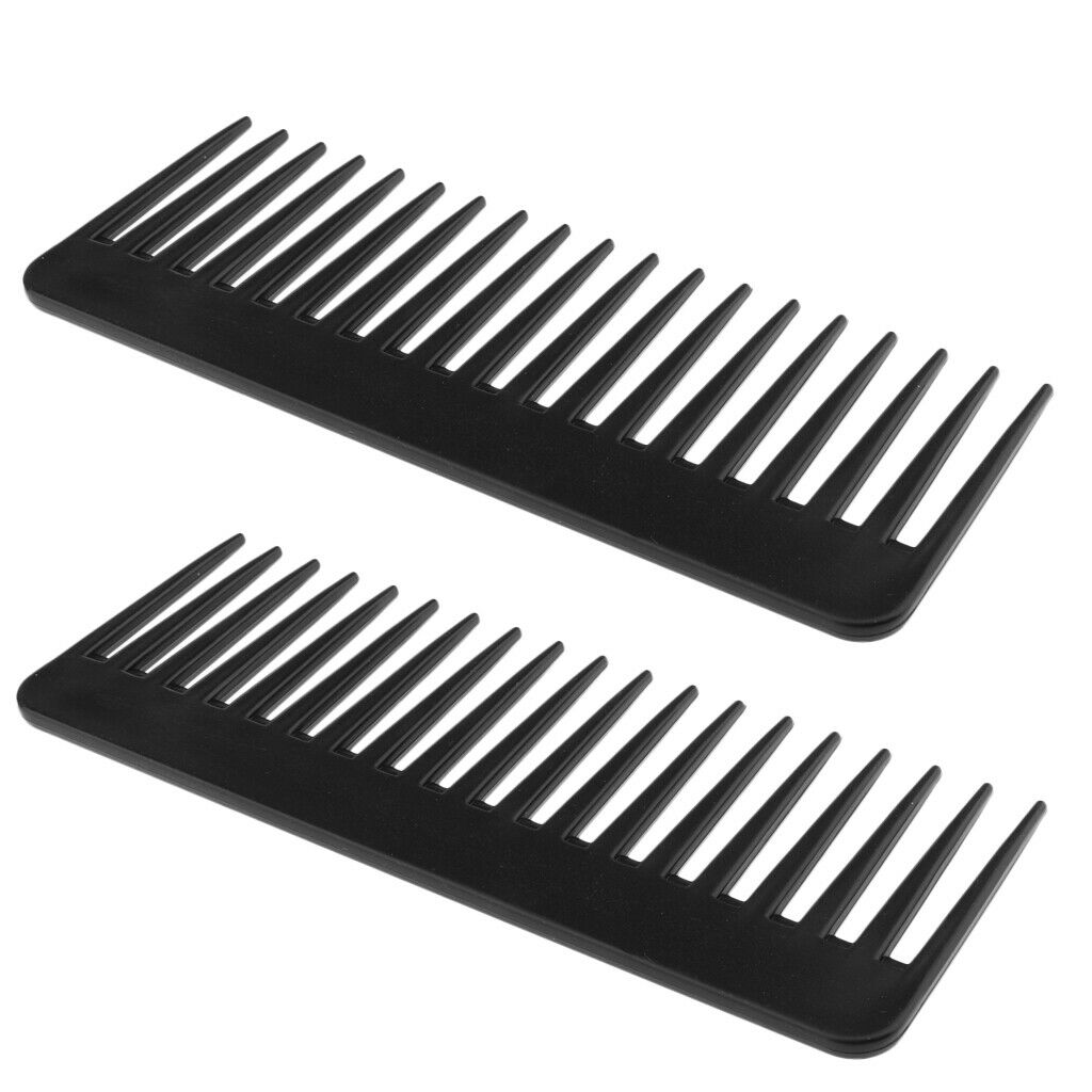 2pcs Wide Tooth Detangler Salon Shampoo Brush Comb for Curly Long Hair Black