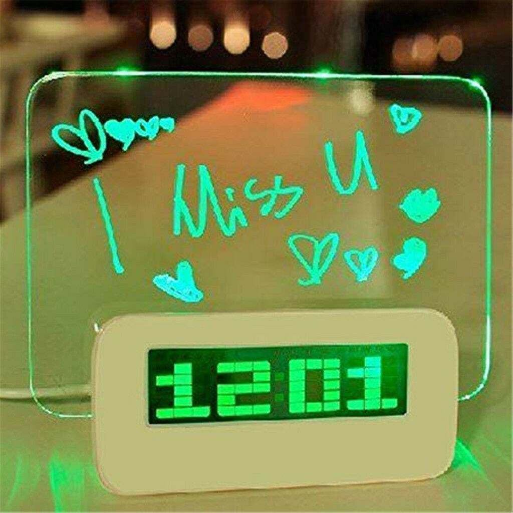 LED Digital Fluorescent Message Board Date Time Alarm Clock MKC White + Green