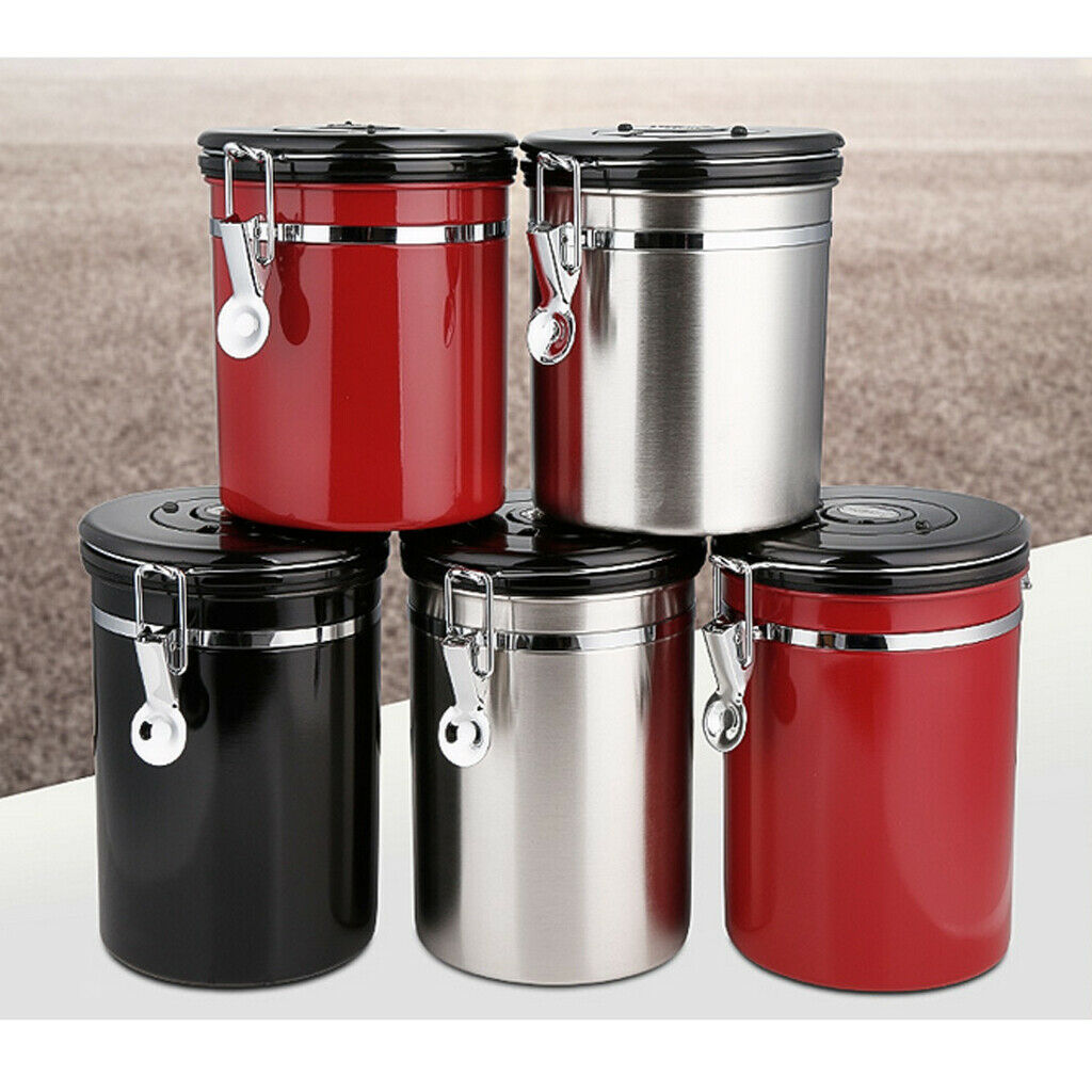Stainless Steel Coffee Tea Canister Jar Box Sugar Storage Pot Seal Can Black