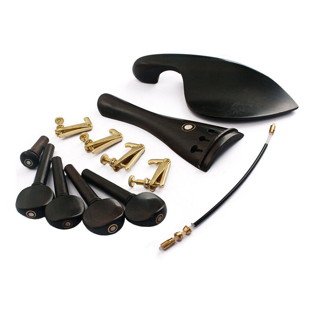 Set Ebony Violin Parts 4/4 Fittings Chinrest Pegs Tailpiece Tuner End Pins