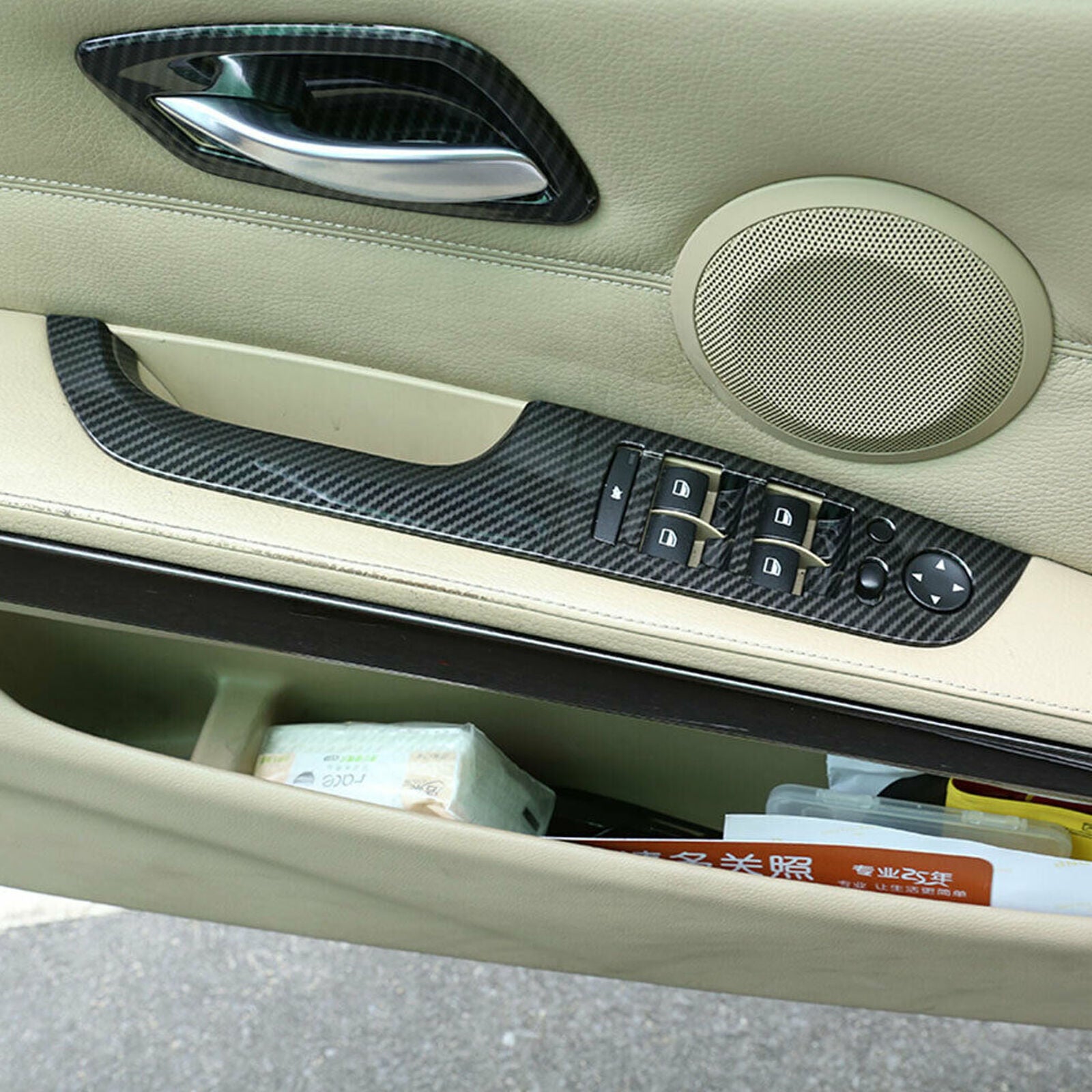 Carbon Fiber Style For BMW 3 Serie E90 Sedan Door Window Switch Button Cover