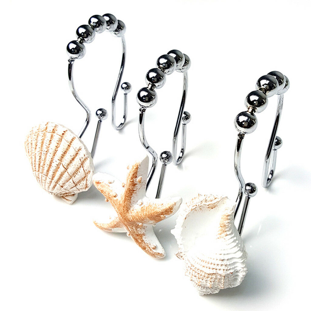 Shell Shower Curtain Hooks Curtain Rings Home Garden Bathroom Decor (Set 12)